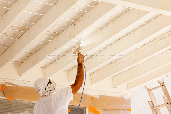 Professional House Painter Wearing Facial Protection Spray Paint Stock photo © feverpitch