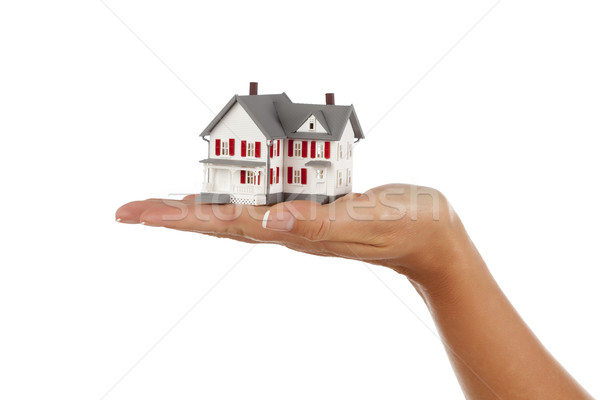 Stock fotó: Ház · női · kéz · fehér · modell · izolált