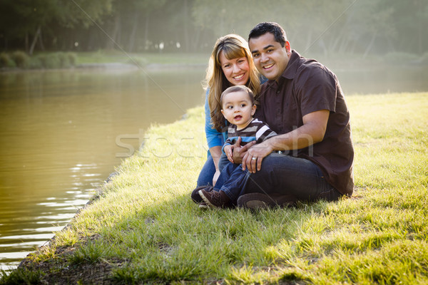 Boldog félvér kisebbségi család pózol portré Stock fotó © feverpitch