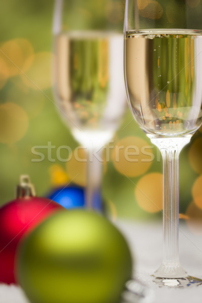 Сток-фото: Рождества · украшения · шампанского · очки · снега · красивой