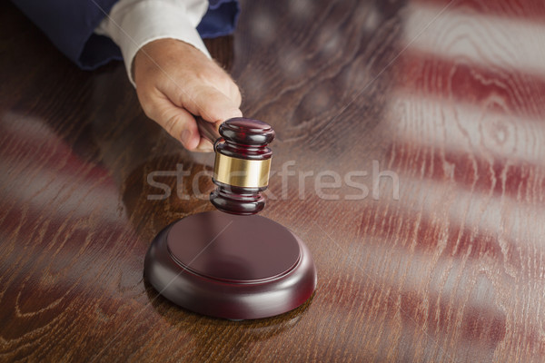 Judge Slams Gavel and American Flag Table Reflection Stock photo © feverpitch