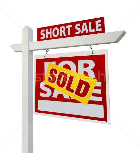 проданный короткий продажи недвижимости знак изолированный Сток-фото © feverpitch