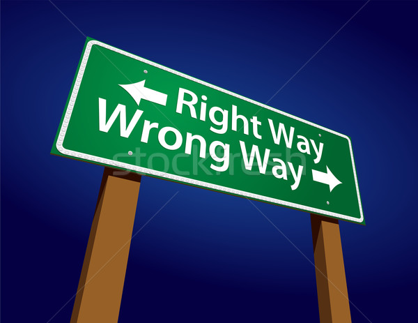 Right Way, Wrong Way Green Road Sign Illustration Stock photo © feverpitch