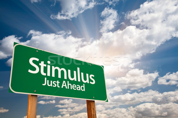 Stimulus Green Road Sign and Clouds Stock photo © feverpitch