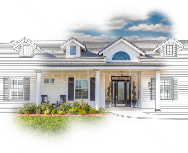 House Blueprint Drawing Gradating Into Completed Photograph. Stock photo © feverpitch