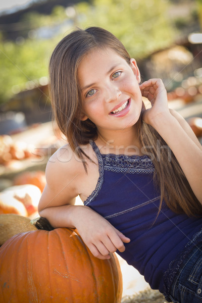 Preteen Girl Portrait at the Pumpkin Patch Stock photo © feverpitch