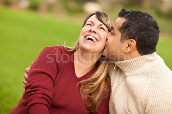 Séduisant métis couple portrait parc femme [[stock_photo]] © feverpitch