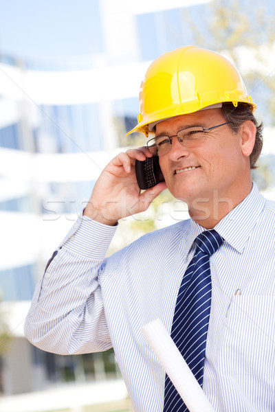 Contractor in Hardhat and Necktie Talks on His Cell Phone Stock photo © feverpitch