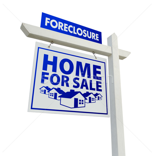 Blue Foreclosure Home For Sale Real Estate Sign on White Stock photo © feverpitch