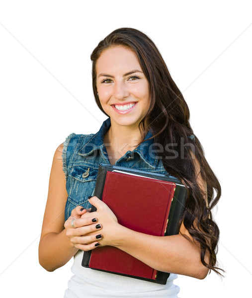 Mixed Race Young Girl Student with School Books Isolated on Whit Stock photo © feverpitch