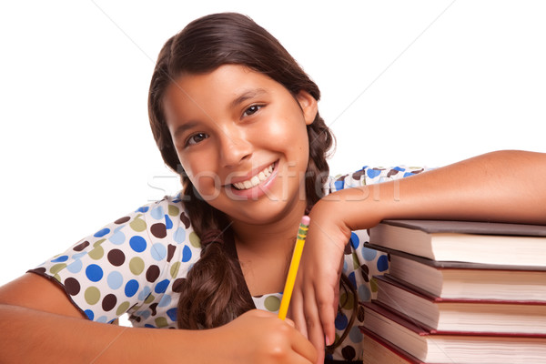 Zdjęcia stock: Dość · uśmiechnięty · hiszpańskie · dziewczyna · studia · odizolowany