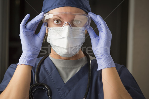 Foto stock: Feminino · médico · enfermeira · desgaste · mulher · cara