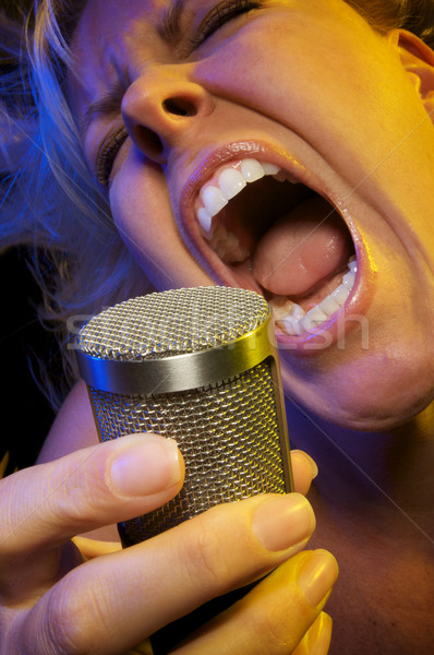 Mujer pasión micrófono nina diversión etapa Foto stock © feverpitch