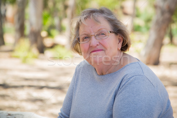 Boldog tartalom idős nő portré kint park Stock fotó © feverpitch