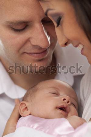 Mixed Race Young Couple with Newborn Baby Stock photo © feverpitch