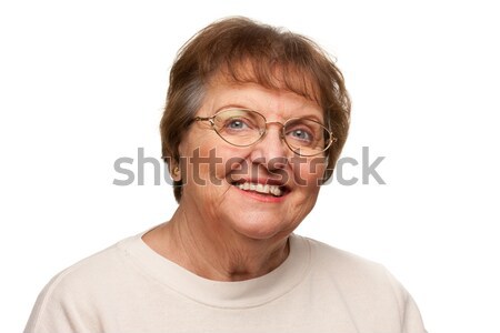 Gyönyörű idős nő portré fehér izolált boldog Stock fotó © feverpitch