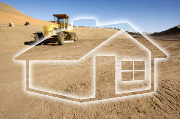 Ghosted House Outline Above Construction Site and Tractor Stock photo © feverpitch