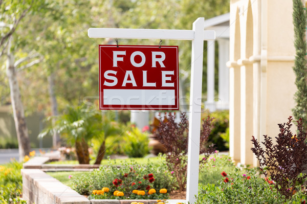 Home For Sale Real Estate Sign in Front of New House Stock photo © feverpitch