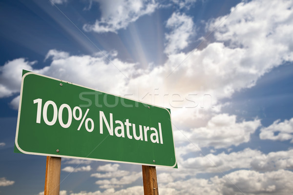 Stockfoto: 100 · natuurlijke · groene · verkeersbord · dramatisch · wolken