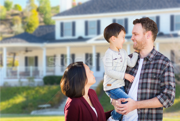 Young Mixed Race Caucasian and Chinese Family In Front of Custom Stock photo © feverpitch