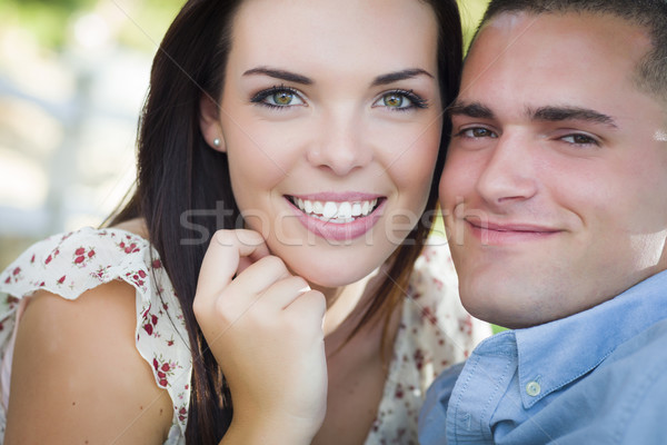 Foto stock: Romántica · Pareja · retrato · parque · feliz