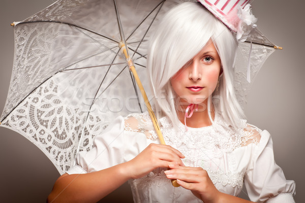 Stock photo: Pretty White Haired Woman with Parasol