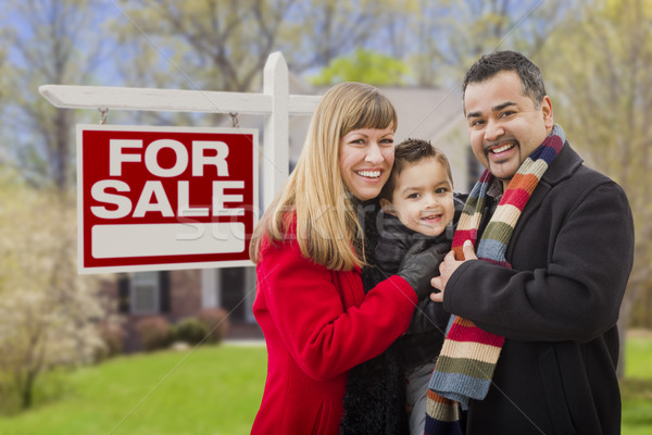 Mixed Race Family, Home and For Sale Real Estate Sign Stock photo © feverpitch