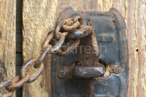 Rusty Barn Door Latch and Chain Stock photo © feverpitch