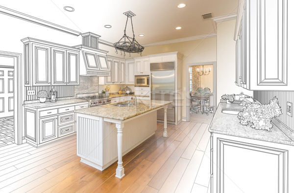 Custom Kitchen Design Drawing and Gradated Photo Combination Stock photo © feverpitch