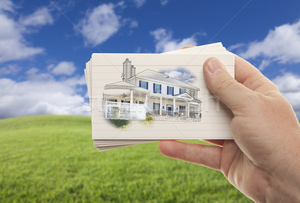 Stock photo: Male Hand Holding Stack of Flash Cards