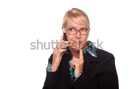Intrigued Blonde Woman Using Phone Stock photo © feverpitch
