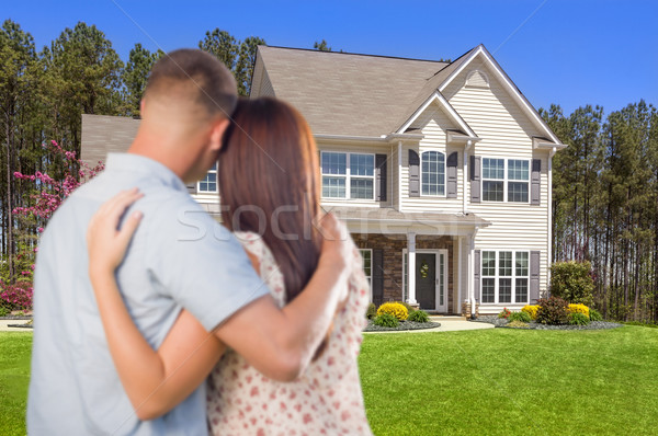 Foto stock: Militar · casal · olhando · bom · afetuoso