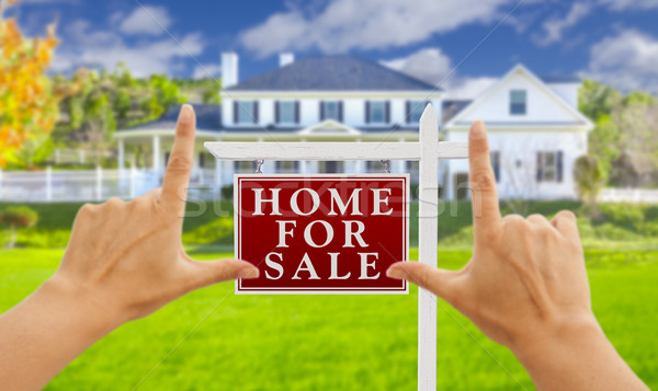 Hands Framing For Sale Real Estate Sign and New House Stock photo © feverpitch