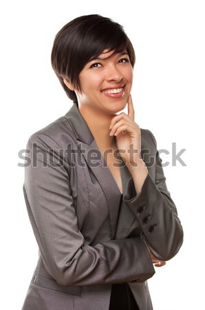 Pretty Multiethnic Young Adult Laughing with Eyes Up and Over Stock photo © feverpitch