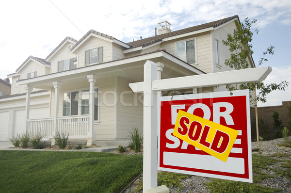 Sold Home For Sale Sign in Front of New House  Stock photo © feverpitch