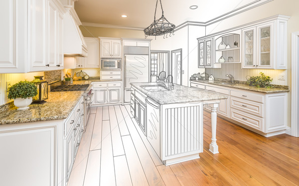 Gewoonte keuken ontwerp tekening foto combinatie Stockfoto © feverpitch