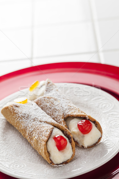 Two Tasty Cannoli on Plate Stock photo © feverpitch