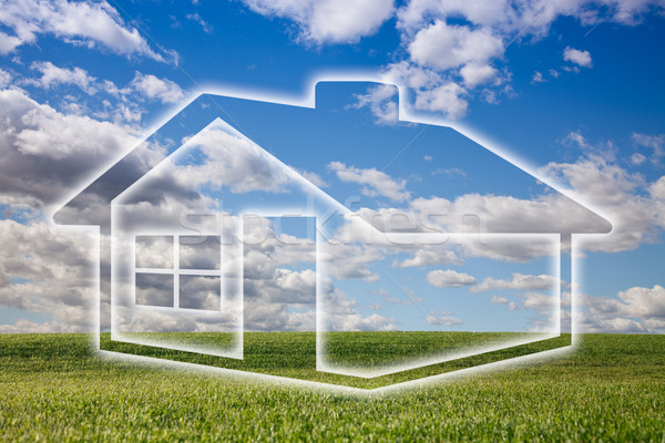 Dreamy House Icon Over Grass Field and Sky Stock photo © feverpitch