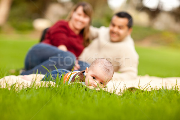 Stock foto: Glücklich · Baby · Junge · Eltern · spielen