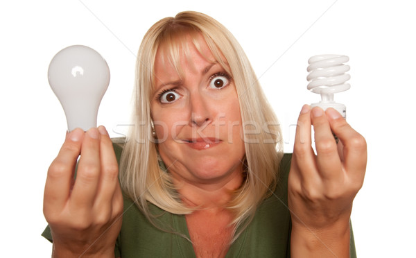 Stockfoto: Grappig · vrouw · energie · besparing · regelmatig