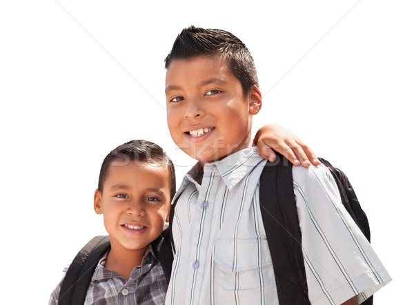Young Hispanic Student Brothers Wearing Their Backpacks on White Stock photo © feverpitch