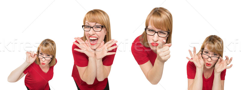 Set of Female Caucasian with Goofy Expressions Isolated on a Whi Stock photo © feverpitch