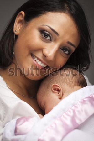 Félvér fiatal család újszülött baba boldog Stock fotó © feverpitch