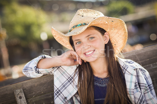 Dziewczyna portret dynia cowboy hat Zdjęcia stock © feverpitch