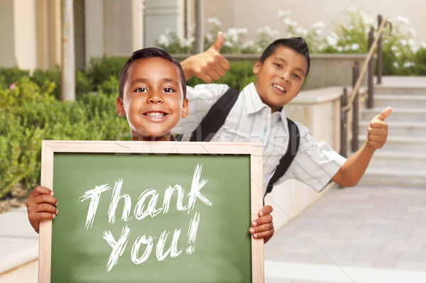 Boys Giving Thumbs Up Holding Thank You Chalk Board Stock photo © feverpitch