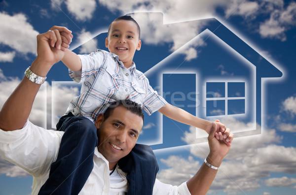 Father and Son Over Clouds, Sky and House Icon Stock photo © feverpitch
