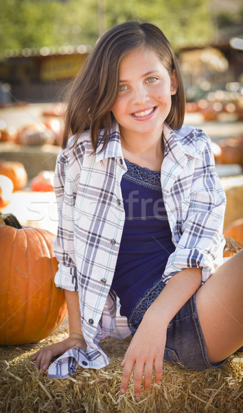Preteen Girl Portrait at the Pumpkin Patch Stock photo © feverpitch