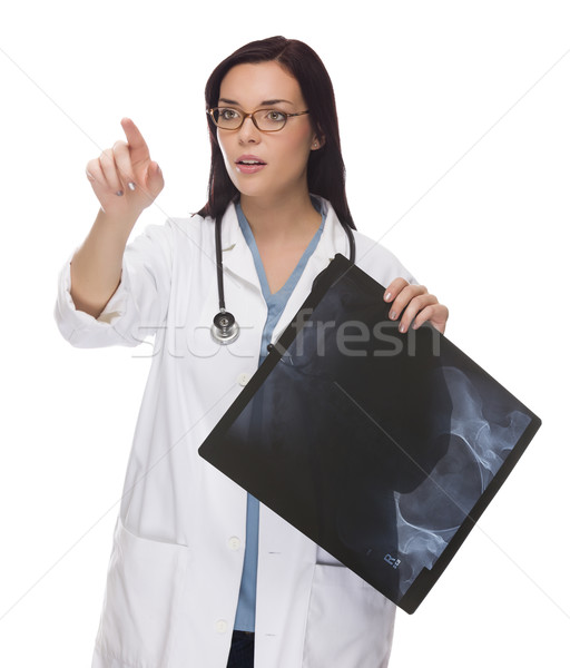 Female Doctor or Nurse Pushing Button or Pointing, Copy Room Stock photo © feverpitch
