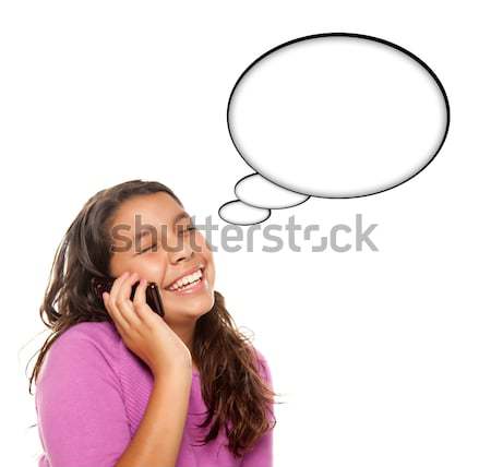 Beautiful Hispanic Woman and Blank Thought Bubbles Isolated on W Stock photo © feverpitch