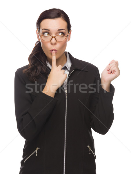Unsure Mixed Race Businesswoman Puts Finger on Her Lips  Stock photo © feverpitch